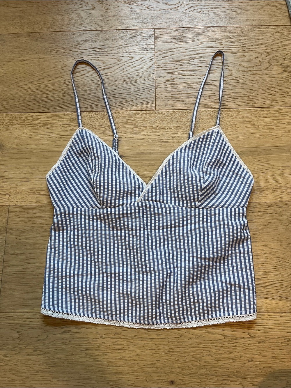 Garage Blue & White Striped V-Neck Cami